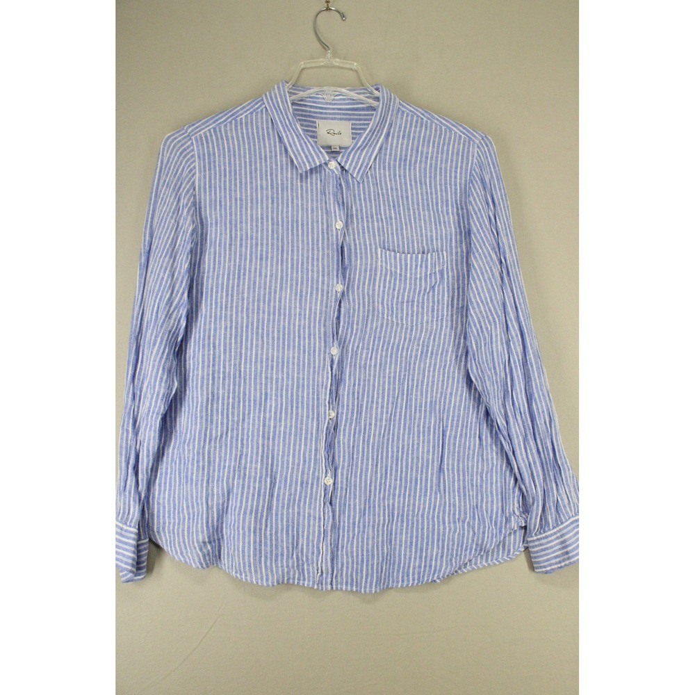 Rails Button Down Shirt XXL Blue White Stripe Linen Rayon Blend Coastal Boho